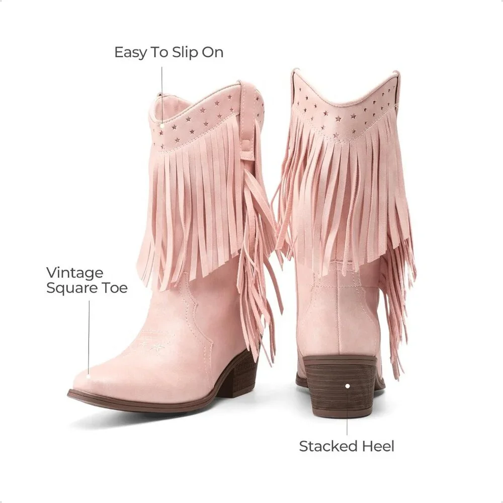 ⚡Girls Pink Cowgirl Boot Tassel Fringe Kids Western Boots Stylish & Comfortable